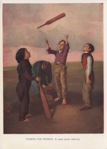 Tossing For Innings Victorian Childrens Old Cricket Painting Postcard