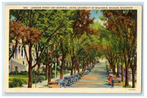 1938 Langdon Street and Memorial Union, University, Madison WI Postcard