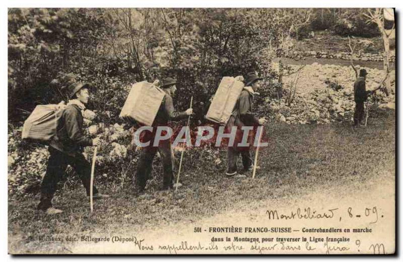 Customs Customs Old Postcard Frontiere Franco Swiss Smugglers running through...