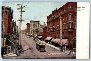 Butte Montana MT Postcard Main Street North Passenger Trolley Building Scene