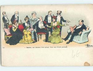 Pre-Linen foreign signed FASHION - FRENCH WOMEN IN FANCY DRESSES PARTY HL8139