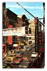 Chinatown New York City New York Postcard Old Cars Signs