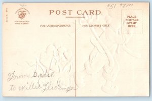 Valentine Postcard Greeting Dutch Boy Pulling Little Wagon Hearts Clapsaddle