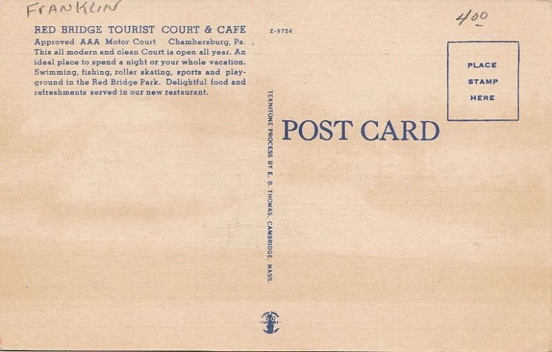 Postcard Red Bridge Tourist Court & Cafe Chambersburg PA