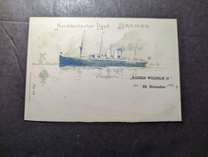 Mint 1897 Germany Norddeutscher Lloyd Menu Postcard Kaiser Wilhelm II Ship Menu
