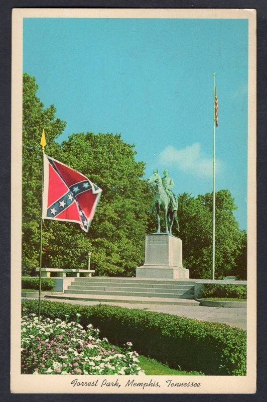 h2159 - MEMPHIS TN 1970s Confederate Army General Forrest Park Flag. Postcard