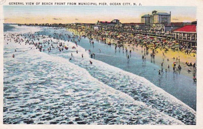 New Jersey Ocean City General View Of Beach front From Municipal Pier 1937