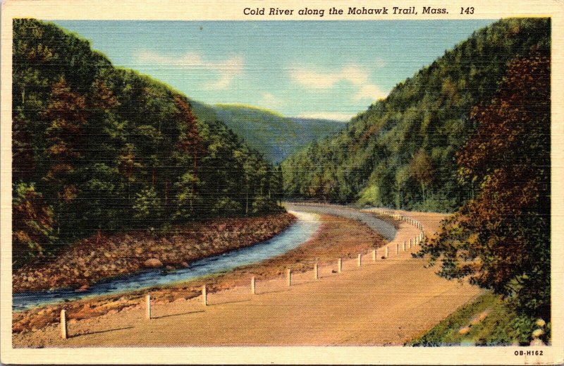 Mohawk Trail Cold River Massachusetts Scenic Mountain Landscape Linen Postcard 