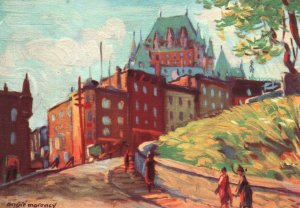 CONTINENTAL SIZE POSTCARD MOUNTAIN HILL AT QUEBEC CITY CANADA ART BY MORENCY