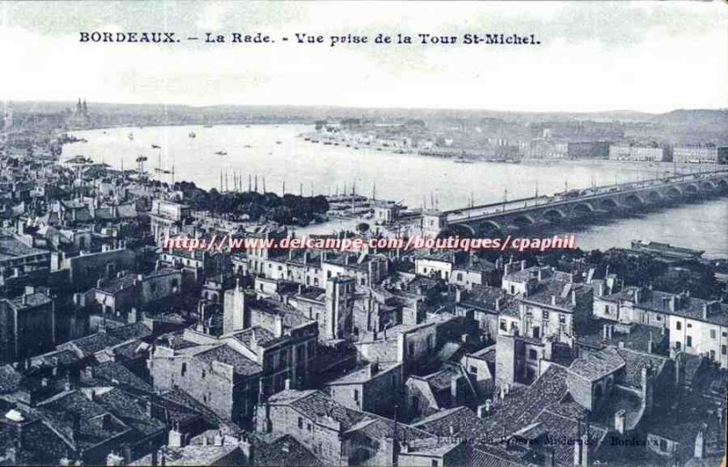 Bordeaux Old Postcard The harbor view prsie Tower St Michel