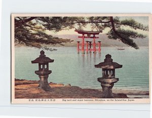 M-211506 Big Torii and Stone Lanterns Miyajima on the Inland Sea Japan