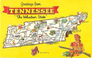 Greetings from Tennessee The Volunteer State Yellow Map Post