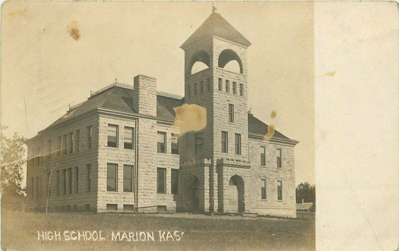 High School Marion Kansas Surface Stains RPPC real photo Postcard 20-4983