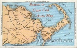 Cape Cod, Mass, USA Map 1930 corner wear, yellowing and small stain on back, ...