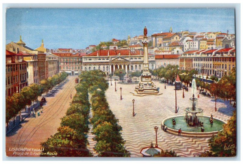 c1920's Praca De D.Pedro-Rocio Lisboa Portugal RMSP Oilette Tuck Art Postcard