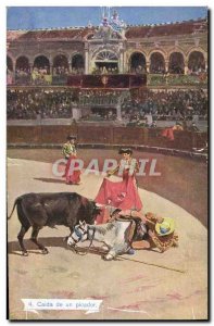 Old Postcard Bullfight Bullfight Caida of a picador