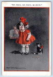 Fred Spurgin Signed Postcard Crying Little Girl Cat Ate The Bird Cage Newark NJ