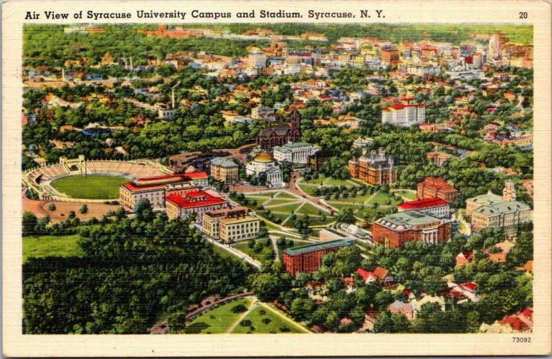 New York Syracuse Air View Syracuse University Campus and Stadium 1947