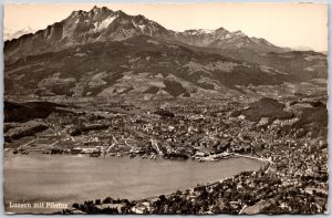 Luzern mit Pilatus Panorama Buildings Lake & Mountains Real Photo RPPC Postcard