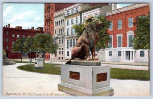 1910's BALTIMORE MARYLAND MD THE BARYE LION STATUE MT VERNON PLACE POSTCARD