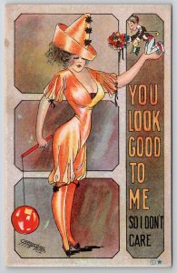 Carmichael Superior Woman Pierrot Halloween Costume Man-Doll Postcard L36