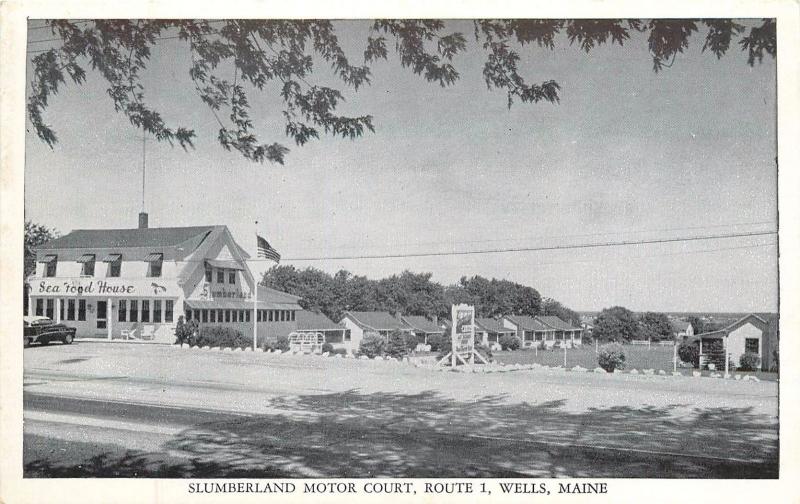Slumberland Motor Court Wells Maine Sea Food Houseold cars 1950s