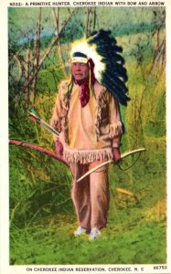 Primitive Hunter Cherokee Indian With Bow and Arrow On Cherokee Indian Reserv...