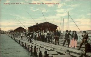 St. Petersburg FL Fishing Off of ACL Railroad Pier c1910 Postcard 