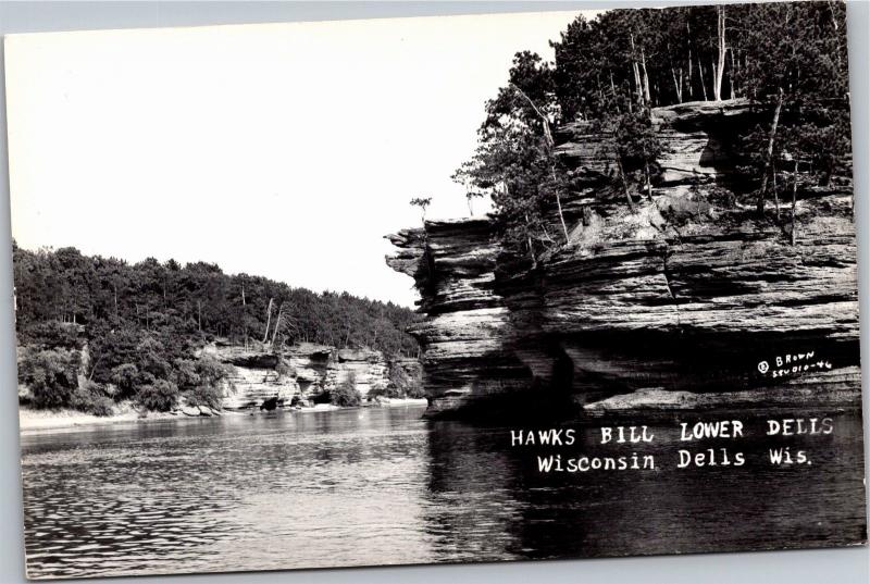 RPPC Hawks Bill Rock Lower Dells WI Vintage Postcard Y02