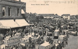 H88/ Guthrie Oklahoma Postcard c1910 Cotton Market Crowd Store  174