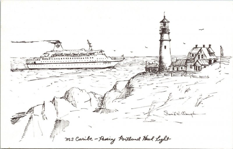 Ms Caribe Passing Portland Head Lights Lighthouse VTG Postcard UNP Unused 