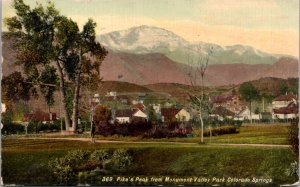 Postcard Pike's Peak from Monument Valley Park in Colorado Springs, Colorado