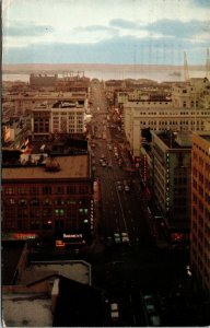 Vtg San Diego California CA Harbor View Business District at Dusk 1950s Postcard