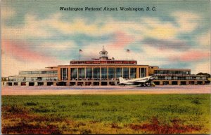 Vtg 1940s Washington National Airport Airplane Washington DC Linen Postcard