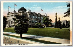 Vtg Stockton California CA High School Building 1920s View Old Postcard