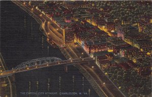 Charleston West Virginia 1940s Postcard Capital City at Night