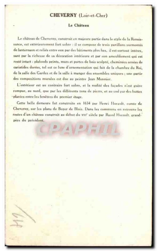 Old Postcard Chateau de Cheverny Chateau