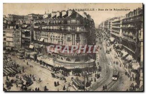 Old Postcard Marseille Rue de la Republique Tramway