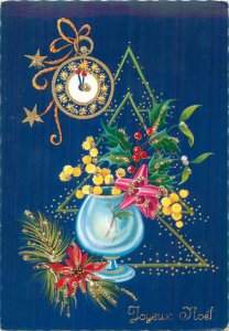 Postcard Greetings drawing art artistic joyeux noel glass clock flower