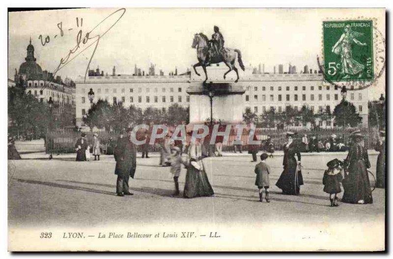 Old Postcard Lyon Place Bellecour and Louis XIV