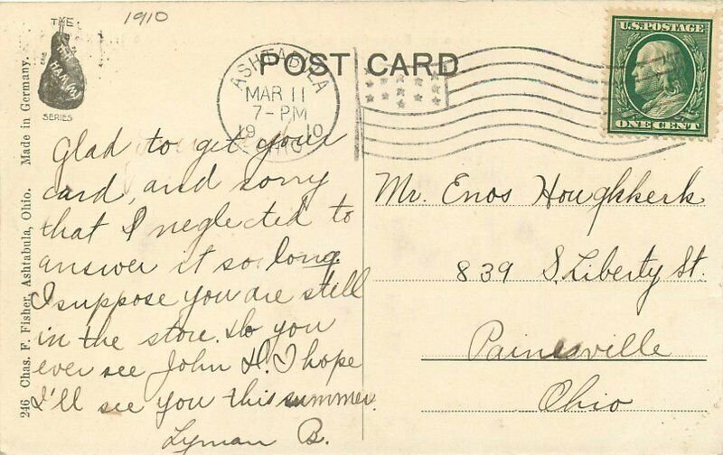 Ohio Ashtabula Iron Ore Dock Woodland Beach Park 1910 Postcard Fisher 22-4141