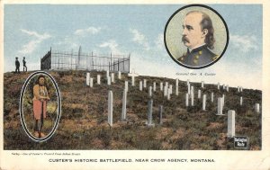 Custer's Battlefield, Crow Agency, Montana Indian Scout c1910s Vintage Postcard