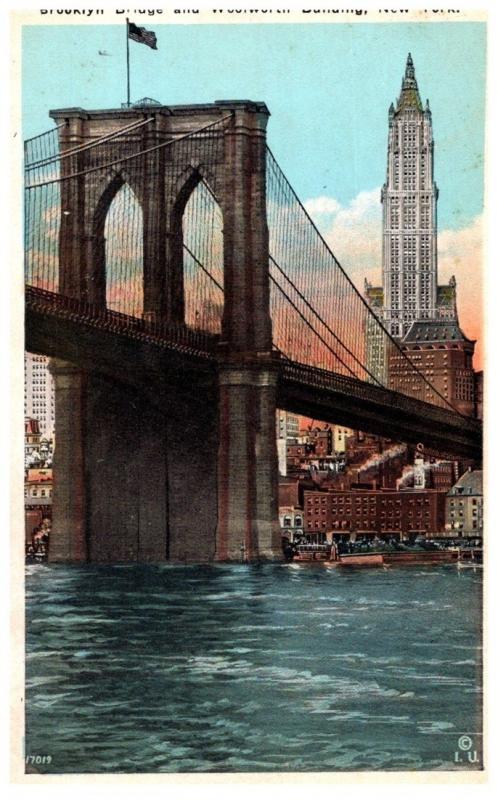 New York City , Brooklyn Bridge and Woolworth building