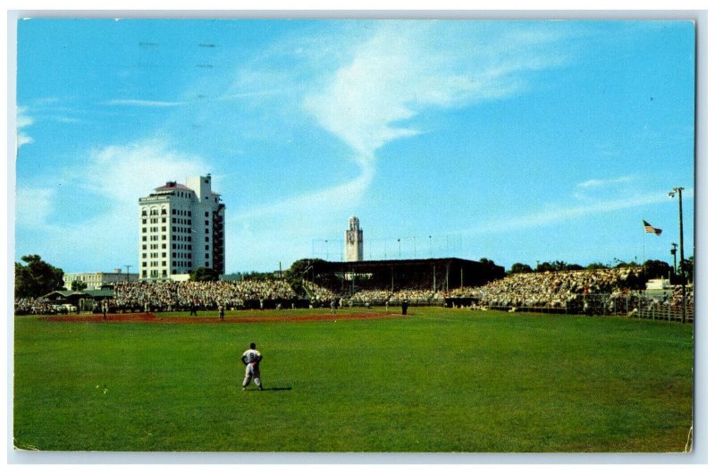 1957 Baseball Spring Training Boston Red Sox in Action Sarasota FL Postcard