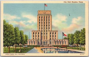 1947 City Hall Houston Texas TX Pond Front View Landscape Posted Postcard