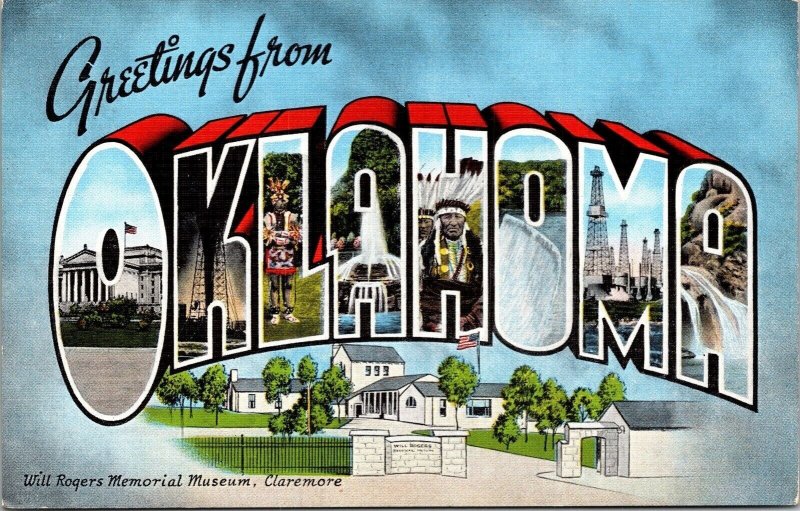 Greetings From Oklahoma Large Letters Postcard UNP VTG EC Kropp Unused Vintage 