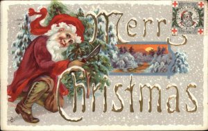 Christmas Stecher Ser 250E Santa Claus with Knife 1912 Christmas Seal Postcard