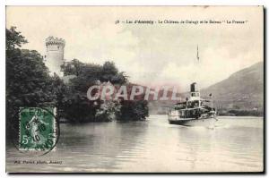 Old Postcard Lake Annecy Duingt Le Chateau I and the Boat La France