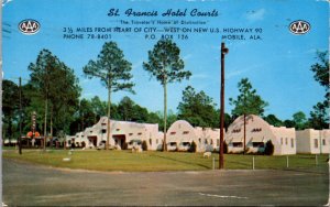 Postcard St. Francis Hotel Courts U.S. Highway 90 in Mobile, Alabama