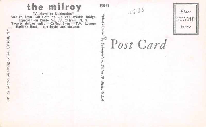 Catskill, New York, The Milroy Motel, Vintage Postcard AA357-25